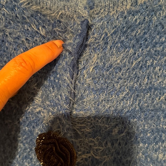 Women’s Lauren Michelle Sweater Knit Open Front Buttons Blue Silver Sz Medium - Picture 3 of 9